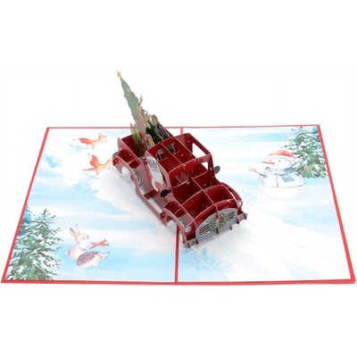 Kiriori Поздравителна картичка Kiriori Pop-up - Дядо Коледа с кола (CSRCH217PANO)