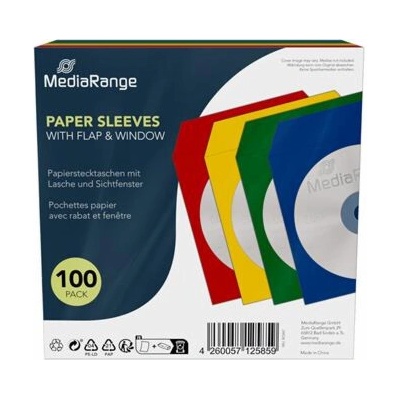 Papírová obálka na CD/DVD s okénkem, ve folii, 100-pack, bez lepu, barevné BOX67
