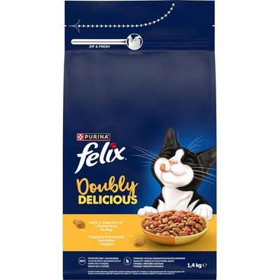 FELIX Doubly Delicious гранули за котки с пиле, пуйка 1, 4 кг
