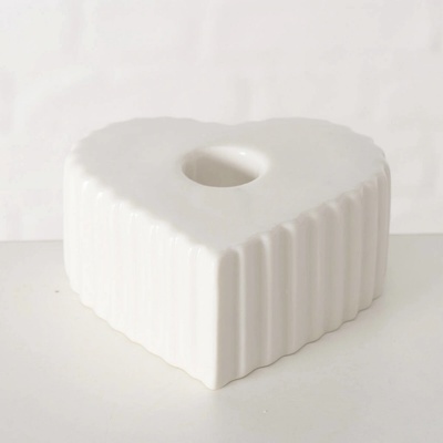 Boltze Home Keramický svícen na dlouhou svíčku ve tvaru srdce ANIMA, 4 x 9 cm, bílý bílá