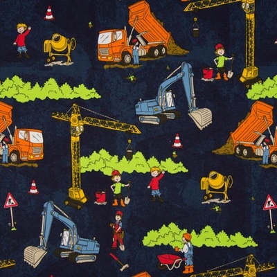 Úplet modrý, stavební stroje, š.150