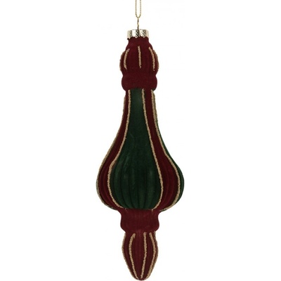 Červeno-zelená vánoční ozdoba se sametovým povrchem Lagala II 6x17 cm