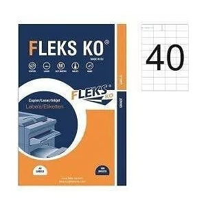 Fleks Ko Етикети Fleks Ko Бели, Прави Ъгли, 52.5x29.7 мм A4, 100 л. (40 етикета на лист)
