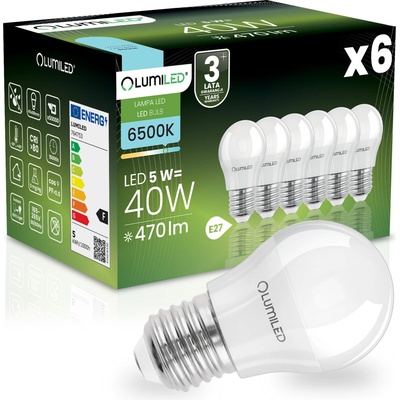 Lumiled 6x LED žiarovka E27 P40 5W = 40W 470lm 6500K Studená biela 180°