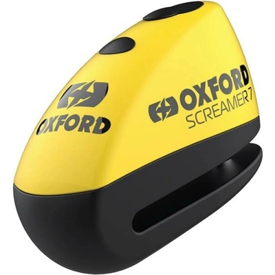 OXFORD zámek brzdového kotouče s alarmem model SCREAMER XA7, čep 7mm, barva černá/žlutá fluorescenční (starý kód: LK280) – Sleviste.cz