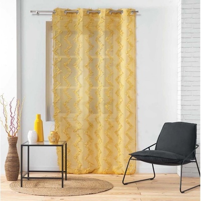 Horčicová záclona so strapčekovým cik-cak vzorom žltá Šírka 140 cm | Dĺžka 280 cm