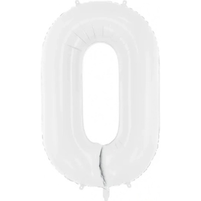 PartyDeco Balónik fóliový narodeninové číslo 0 biely 86 cm