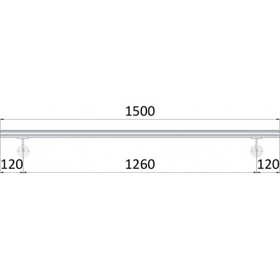 Madlo 1500mm / leštěná nerez / AISI304, set: 2ks úchyt, madlo o42,4mm s ukončením