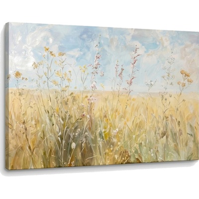 Obraz letná lúka s divými kvetmi na plátne – s ručne maľovanými detailmi - 120x80 cm