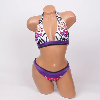 Image 1 of Бански в бяло и лилаво с шарен десен - чашка В