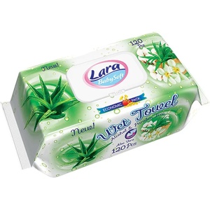 Lara Мокри кърпи с капак Lara Baby Soft - Family, Алое вера, 120 броя (54080) - ozone