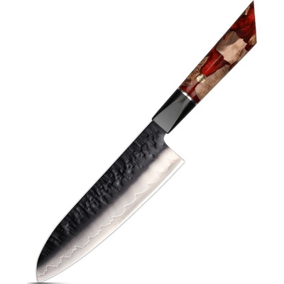 IZMAEL Damaškový kuchynský nôž Arata Santoku/Červená 17.5 cm