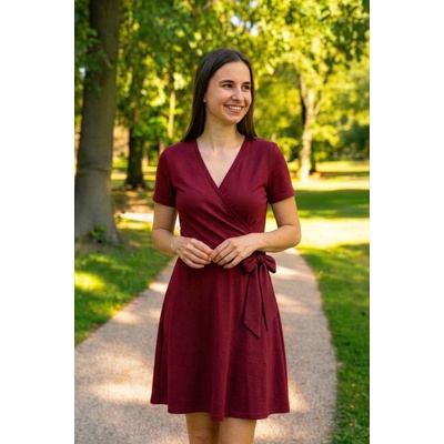 Jsem máma Bavlněné kojicí šaty s mašlí bordó – Zboží Dáma