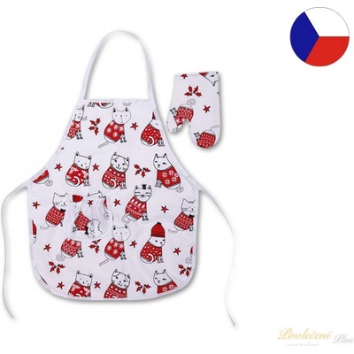 Sleep-well Dětská sada zástěrka + Chňapka kočky lemovaná bíle