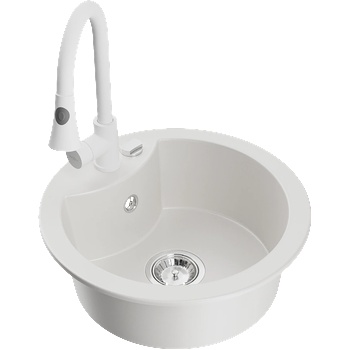 Mexen Diego кухненска мивка тип гранит с 1 корито и кухненски смесител Elia, бял - 6512-20-670101-20 (6512-20-670101-20)