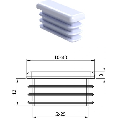Krytka plastová 10 x 30 mm, biela
