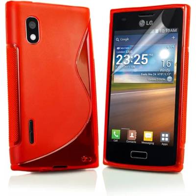 LG E610 Optimus L5 S-Line Силиконов Калъф Червен + Протектор