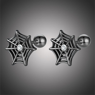 Grace Silver Jewellery stříbrné náušnice Pavučina Halloween E1454-DF2042 Černá