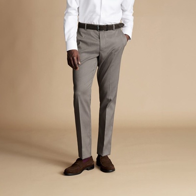 Charles Tyrwhitt Smart Stretch Texture Pants - Mocha - Classic fit | 32 | 34