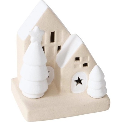 Boltze Home Dekorační domek z kameniny s LED osvětlením, 10,5 cm