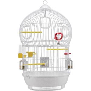 Ferplast - Cage Bali White -Оборудвана клетка за канарчета, екзотични и други малки птици - размер Ø43, 5 x H 68, 5 см
