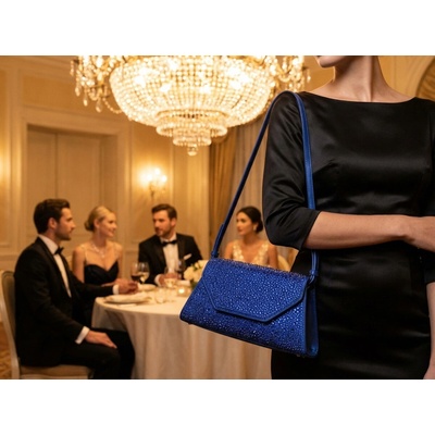 Bestini Royal Midnight Gloss elegantní večerní kabelka Modrá
