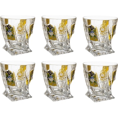 Bohemia Crystal broušené sklenice na whisky Quadro zlacené 6 x 340 ml