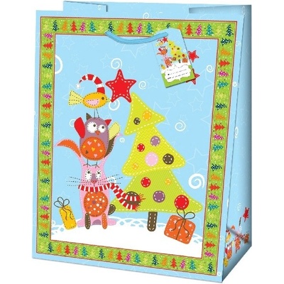 Taška dárková Maxi Zvířátka u stromečku 33 x 26,7 x 13,7 cm