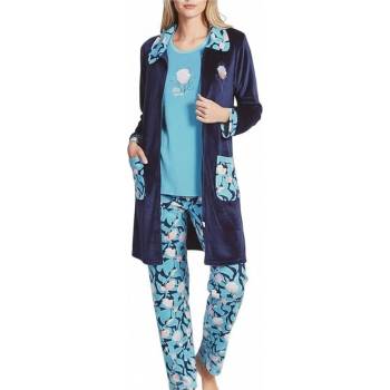 Плюшен комплект от халат и пижама в два нюанса синьо