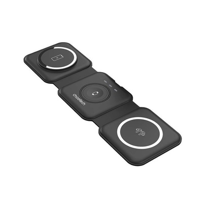 Choetech 3-in-1 MagSafe Wireless Charger 15W - тройна поставка (пад) за безжично зареждане на iPhone с Magsafe, Apple Watch и Qi съвместими устройства (черен)
