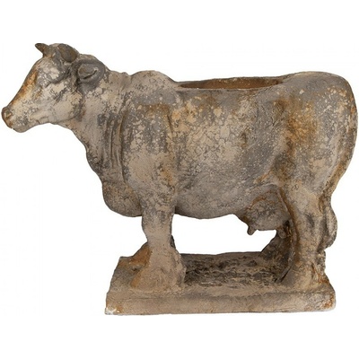 Clayre & Eef sivý antik dekoračný kvetináč Cow Brocante - 36x15x28 cm