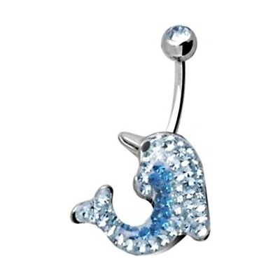 Pupíkovka Delfín titanium Swarovski Blue Stones 01