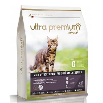 Ultra Premium Direct Adult cat outdoor Kitten - Суха храна за пораснали котки и котенца, отглеждани навън, без зърно, 70% месо и месни съставки, пиле, прасе и риба, 7 кг, Франция CAT0701