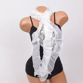 Image 1 of Дантелен шал в бяло с цветя и къдрички