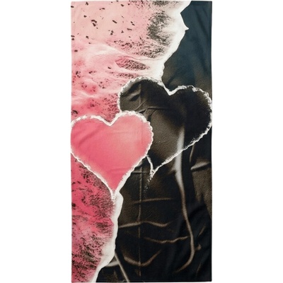 Textilomanie plážová osuška SEA OF HEARTS ružovo-čierna 70 x 140 cm