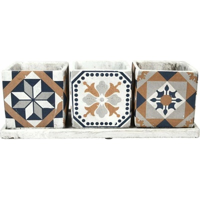 Esschert Květináč beton modrý, šedý, žlutý Design 36 x 13,3 x 12,6 cm