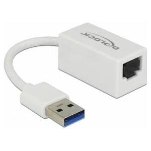 DeLock Adapter USB 3.2 Gen 1, USB-A plug > RJ-45 socket (white, 13cm, Gigabit LAN)