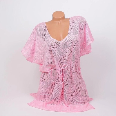 Мрежеста туника за плаж в розово с орнаменти