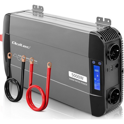 Qoltec 51944 12V/230V, 2500W/5000W čistý sinus s funkcí UPS, LCD display