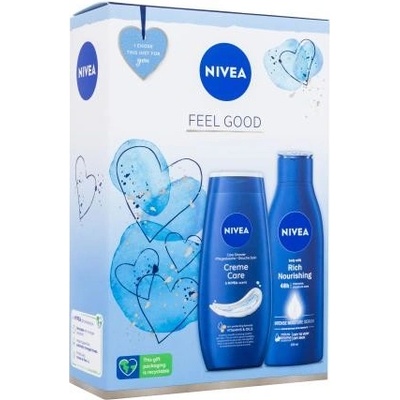 Nivea Feel Good sprchový gel Creme Care 250 ml + telové mlieko Body Milk Rich Nourishing 250 ml darčeková sada