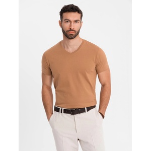 Ombre Clothing Мъжка класическа памучна тениска BASIC с V-образно деколте - кафява Ombre Clothing | Kafyav | МЪЖЕ | S