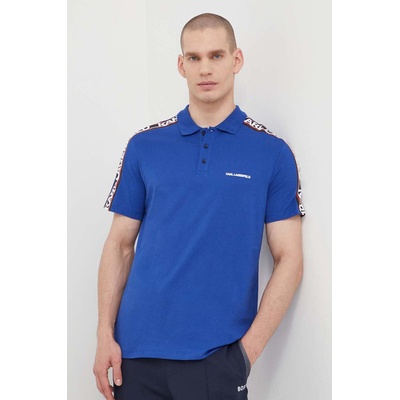 Karl Lagerfeld Памучна тениска с яка Karl Lagerfeld в синьо с принт (241M2206)