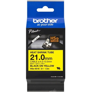 Brother Оригинална касета с термо-свиваем шлаух brother hse651e, черен текст на жълт фон, ширина 21 мм (hse651e)