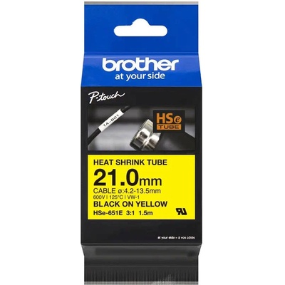 Brother Оригинална касета с термо-свиваем шлаух brother hse651e, черен текст на жълт фон, ширина 21 мм (hse651e)