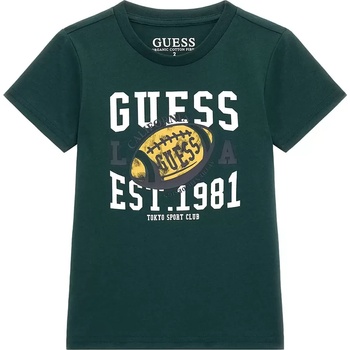 GUESS Тъмно зелена тениска с къс ръкав с цветни детайли отпред за момче Guess