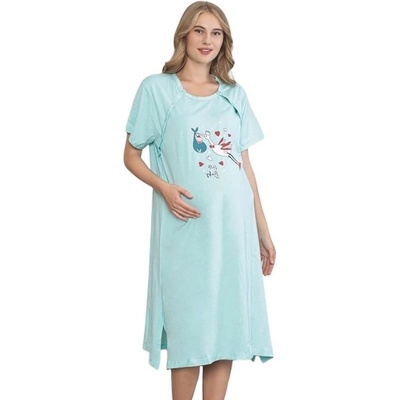Памучна нощница за родилки в синьо