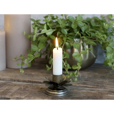 Bronzový antik svícen na úzkou svíčku Flower - Ø 6*4cm - Chic Antique