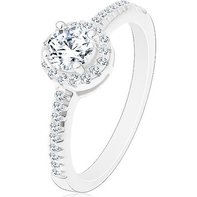 Šperky eshop zásnubní prsten stříbro 925 zářivý kulatý zirkon čiré ve třpytivém kruhu M04.21
