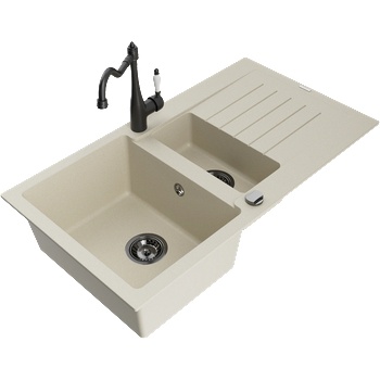 Mexen Matias гранитна мивка с 1, 5 камери с отцедник и кухненски смесител Carla, бежов - 6502-69-670700-70 (6502-69-670700-70)
