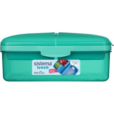 Holmes Products (Europe) Limited Sistema Lunch Quaddie кутия за закуски 1.5 л с 3 отделения на панти в капака и бутилка за пиене, ментов цвят
